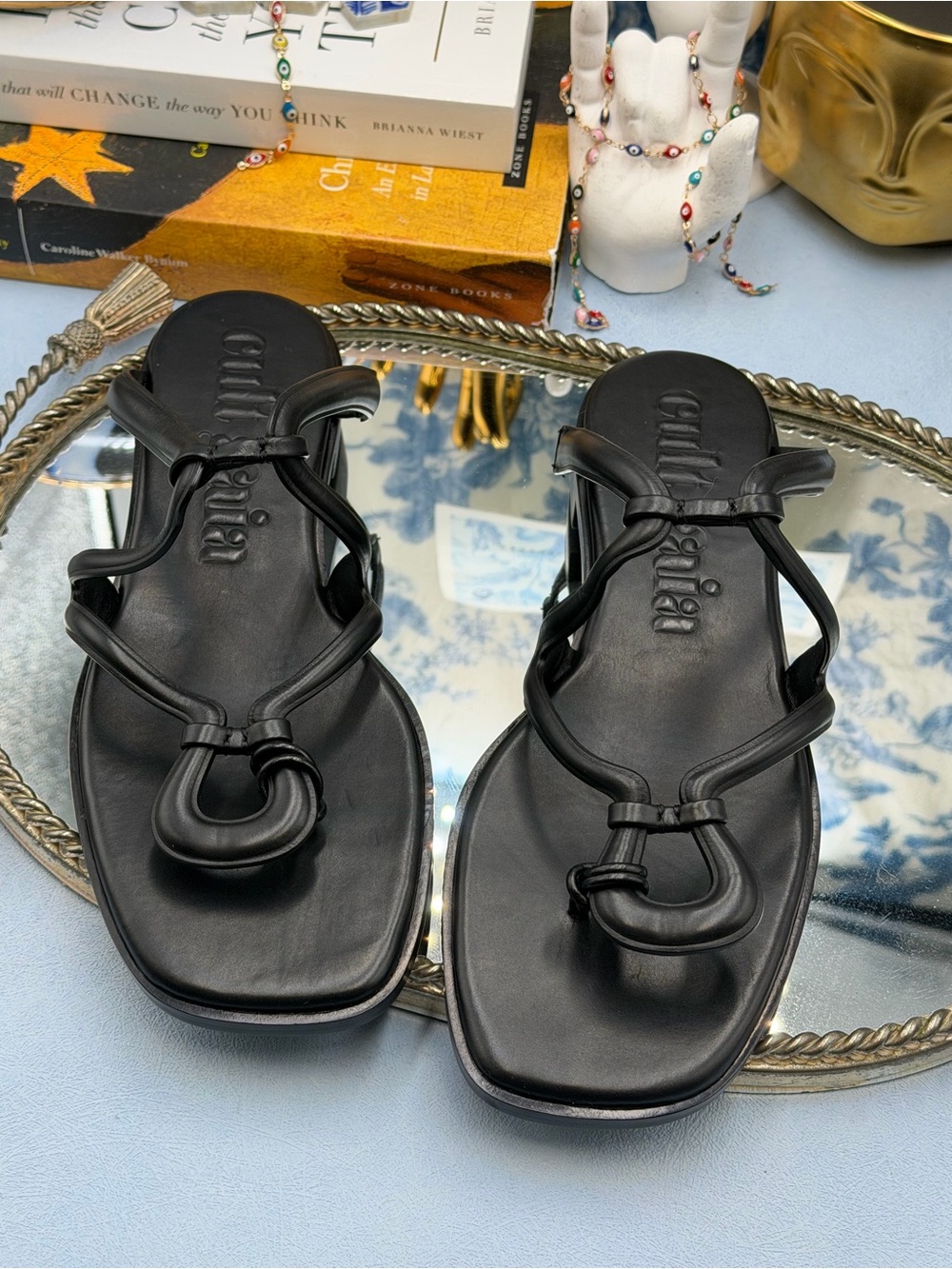 🆕 CULT GAIA 🧿 NWOB Estee Flat Leather Sandal, Black - Sz 37 US 7 - Picture 13 of 13